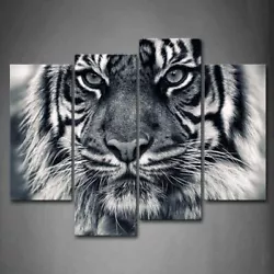 Buy Black And White Ferocity Tiger With Eye Staring And Beard Wall Art Painting Pic • 51.66£