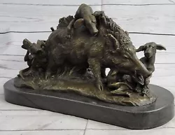 Buy Pack Of Dogs Hunting Huge Wild Boar Pig 100% Bronze Statue Sculpture Art Sale • 220.74£
