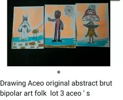 Buy Outside Aceo Original Bipolar Portrait Art Abstract Brut Folk Arte .  Signed . • 1.05£