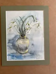 Buy WATERCOLOUR PAINTING SNOWDROPS BY IRIS DeRIGE + CHALK SKETCH YOUNG GIRL • 9.97£