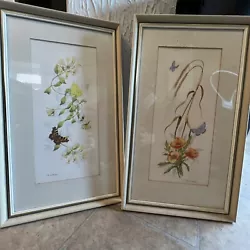 Buy Alan Everard Pair Watercolour Flower Paintings Glazed Framed Honeysuckle & Poppy • 28£