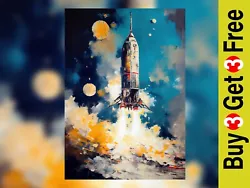 Buy Dynamic Space Shuttle Oil Painting Print 5  X 7  - Cosmic Art Decor • 4.99£