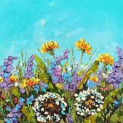 Buy Original Oil Painting On Canvas Panel 20x20cm Dandelions Flowers Impasto Artwork • 54.44£