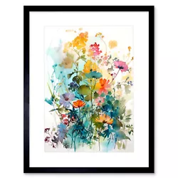 Buy Wild Flowers Watercolour Painting Rainbow Bright Floral Framed Art Print 12X16 • 26.99£