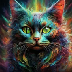 Buy Digital Image Art Oil Paint Multicolored Cat  Wallpaper Picture Desktop Print • 1.60£