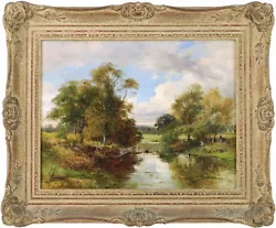 Buy Figures In A River Landscape Antique Oil Painting By David Bates (1840-1921) • 0.99£