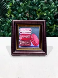 Buy Macarons Oil Painting VINTAGE FRAMED Pink Dessert Realistic Still Life Art Sale • 75£