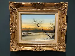 Buy Vintage Sunset Landscape Oil Painting In A Very Ornate Gold Frame By R Chadwick • 49.99£