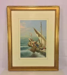 Buy Antique Seth Corbett Jones Venetian Fishing Vessels Watercolor Matted & Framed  • 546.68£