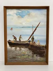 Buy Oil Painting On Panel Framed, Seascape, Boats, Fishing Midecentury Impressionist • 88£