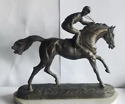 Buy Bronze Sculpture Horse Racing Jockey Figurine Art Marble Base Signed  • 56£