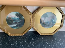 Buy 2 Lovely  Vintage Octagon Framed Water Colours Of River Scenes • 989£