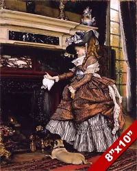 Buy Young Victorian Era Girl In Dress & Pug Dog Fireplace Painting Art Canvas Print • 14.17£