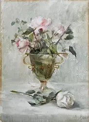 Buy Still Life Flowers In Vase - Antique Watercolour Painting - Indistinctly Signed • 350£