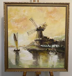 Buy Original Framed Oil On Board Signed By Maya Owen ‘Windmill At Sunset’ 1976 • 30£
