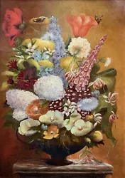 Buy OUTSTANDING QUALITY MID-20th-CENTURY STILL LIFE WITH BUTTERFLIES OIL PAINTING • 475£
