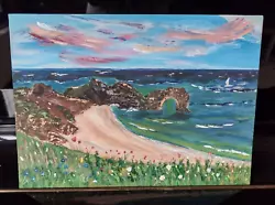 Buy ORIGINAL Painting DURDLE DOOR DORSET Sunset BEACH IMPRESSIONISM COLLECTABLE UK • 49£