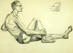 Buy Vintage 1930s Art Deco Artist Charcoal Sketch Drawing Male Semi Nude Anatomy • 25£