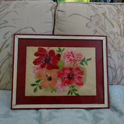 Buy Vintage 1973 Original Red Wood 13x17  Framed Tropical Floral Watercolor Painting • 23.14£