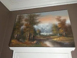 Buy  36x24 R. Scott Mountains Trees Alpine Lake Original Oil Painting On Canvas • 124.28£