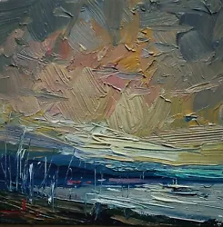 Buy Beach Sunset Landscape Oil Painting Vivek Mandalia Impressionism 8x8 Original  • 0.99£