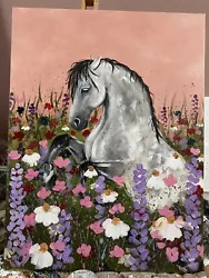 Buy Original Handpainted Horse Acrylic Painting On Canvas Textured Art Floral Flower • 79.99£