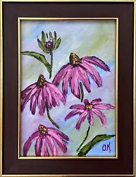 Buy Original Coneflowers Oil Painting Pink Daisy Impasto Flowers Framed Wall Art • 32.25£
