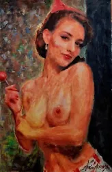 Buy Original Mario Mendoza  Female Woman Oil Painting Art Nude Beautyful Secret Cute • 1,500£