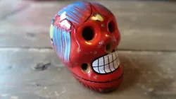 Buy Hand Painted Clay Red Flower Sugar Skull Decor Paperweight 3.5  • 28.34£