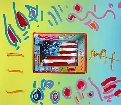 Buy Flag, Mixed Media (Acrylic On Lithograph), Peter Max - SIGNED • 3,552.12£