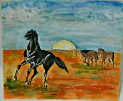 Buy Vintage Original Acrylic Painting  Horses . Signed. 1978 • 13.97£