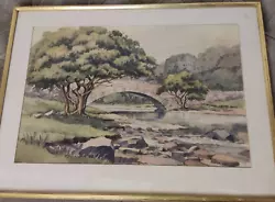 Buy Vintage 1970's Watercolour -  STILL  WATER  Yorkshire Dales - Bridge Over Wharfe • 10£