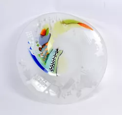 Buy Vintage 1980’s Jones Studio Art Fused Cut Etched Glass Disc Bowl Sculpture • 467.77£