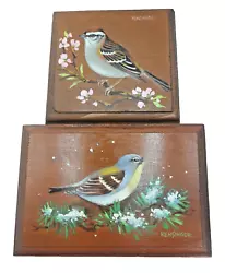 Buy Two Artist Signed Kensinger Bird Paintings Oil On Wood Wall Art Plaque • 16.50£
