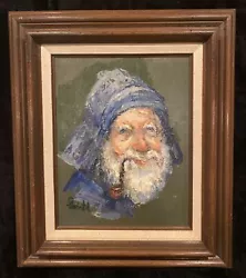 Buy Vintage Old Man Fisherman Captain Framed Nautical Oil Painting, Signed (b) • 124.41£
