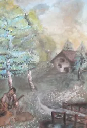 Buy Antique Gouache Painting Hunting Scene • 166.65£