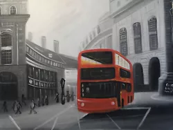 Buy London Street Red Bus Oil Painting Canvas Cityscape Art Modern Black & White • 11.95£