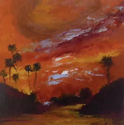 Buy Original Oil Painting Sunset Landscape 6ins X 6ins By UK Artist CHRISTINE INGRAM • 20£