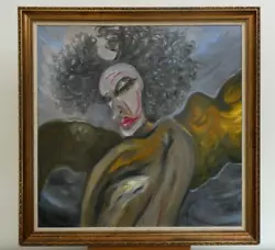 Buy 20th C Spanish Abstract Surrealist Portrait Oil Painting On Board  Fallen Angel  • 185£