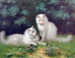 Buy Persian Cats Antique Oil Painting White Kittens In Landscape High Academic   • 1,968.74£