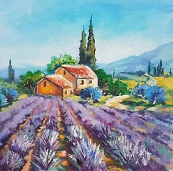 Buy Lavender Fields Original Painting Impressionism Modern Artist Collectible 8x8 • 93.99£