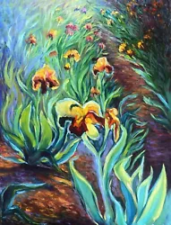 Buy Yellow Irises Original Oil Painting Spring Summer Flowers Obk Art 20%off • 54£