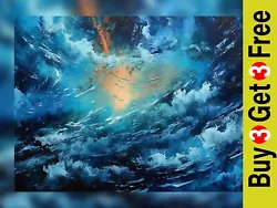 Buy Golden Dreams - 5  X 7  Print Of Blue Cloud Golden Abstract Oil Painting • 4.99£