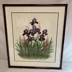 Buy Vintage Signed Painting Botanical Purple Pink Flower Still Life 23x 27” IRIS • 78.96£