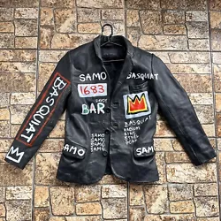 Buy Vintage Jean-michel Basquiat Acrylic On Leather Jacket Painting Very Rare Size L • 632.49£