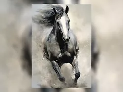 Buy Running Horse Black And White Oil Painting Print, 5x7 Inches, Home Decor, Small • 4.99£