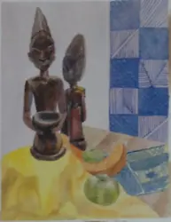 Buy Original Watercolour Painting Still Life With African Sculptures • 11£