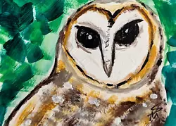Buy Original ACEO Painting Owl Miniature Art Card Bird Nature Trees Samantha McLean • 8.27£