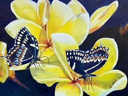 Buy Original Oil Painting Butterfly’s Flowers Floral Yellow Wall Art Nouveau Floral • 751.27£