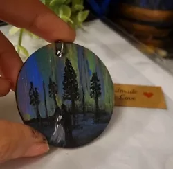 Buy Handpainted On Round Wooden Keyring , Northern Light 5 Cm Perfect Gift • 5.77£